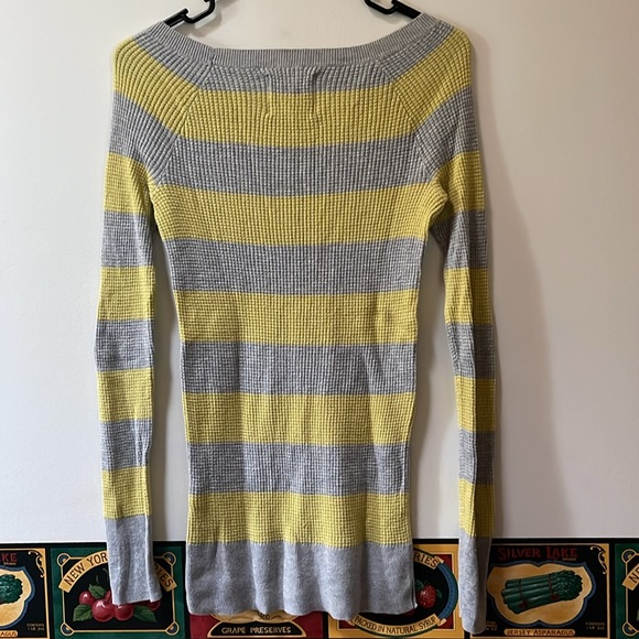 Women’s Striped Light Gray and Yellow Sweater - Picture 2 of 3